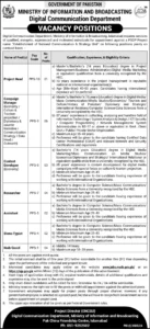 Ministry of Information & Broadcasting (MOIB) Islamabad, ( November/24) applications for both male and female candidates on a contract basis.