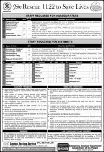 Emergency Service Rescue 1122 Punjab, Invites applications for both Male and Female candidates on a contract basis.