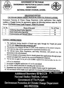 Environment Protection & Climate Change Lahore, Punjab Pakistan invites applications for male & female candidates on a contract basis.