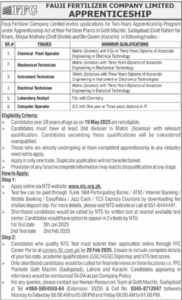 Fauji Fertilizer Company Limited Karachi, Sindh Pakistan (December/24) invites applications for male candidates on a contract basis.